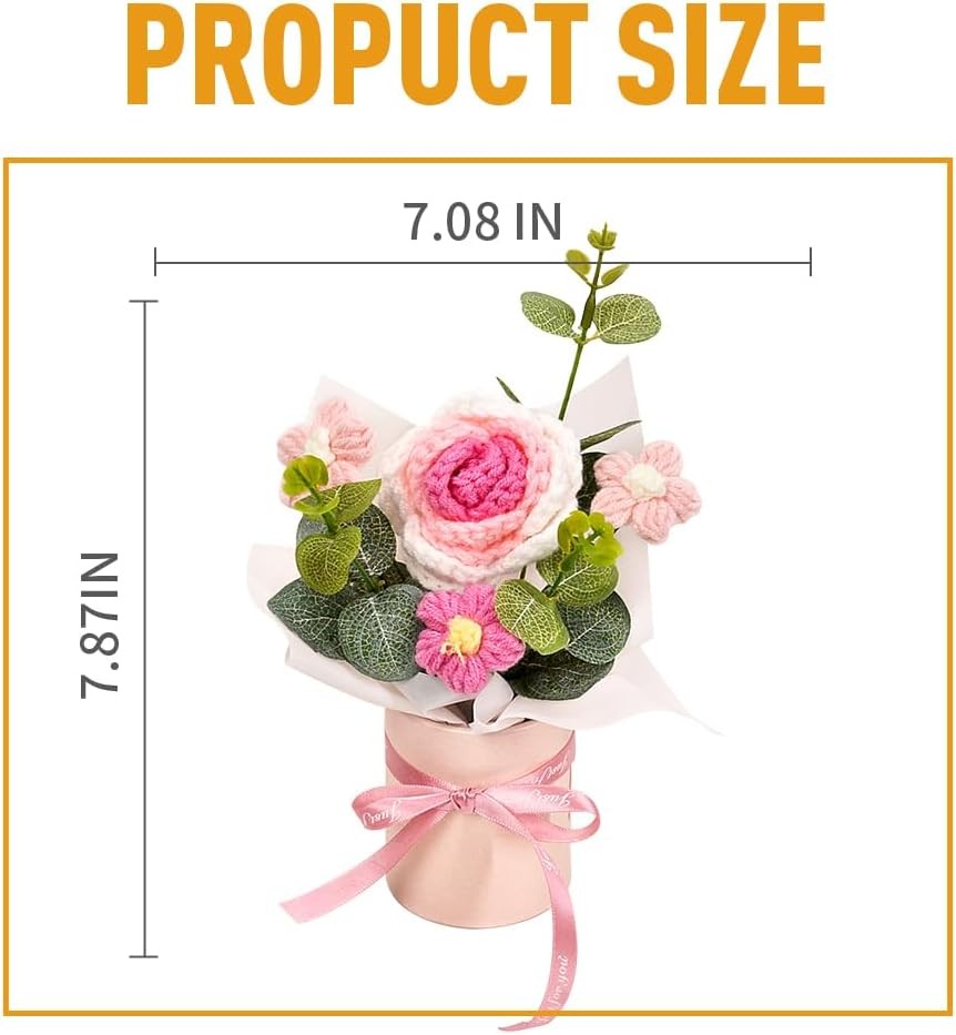 Crochet Medium Rose Flower Bouquet: Handmade Knitted Bouquet for Mother’s Day Bi