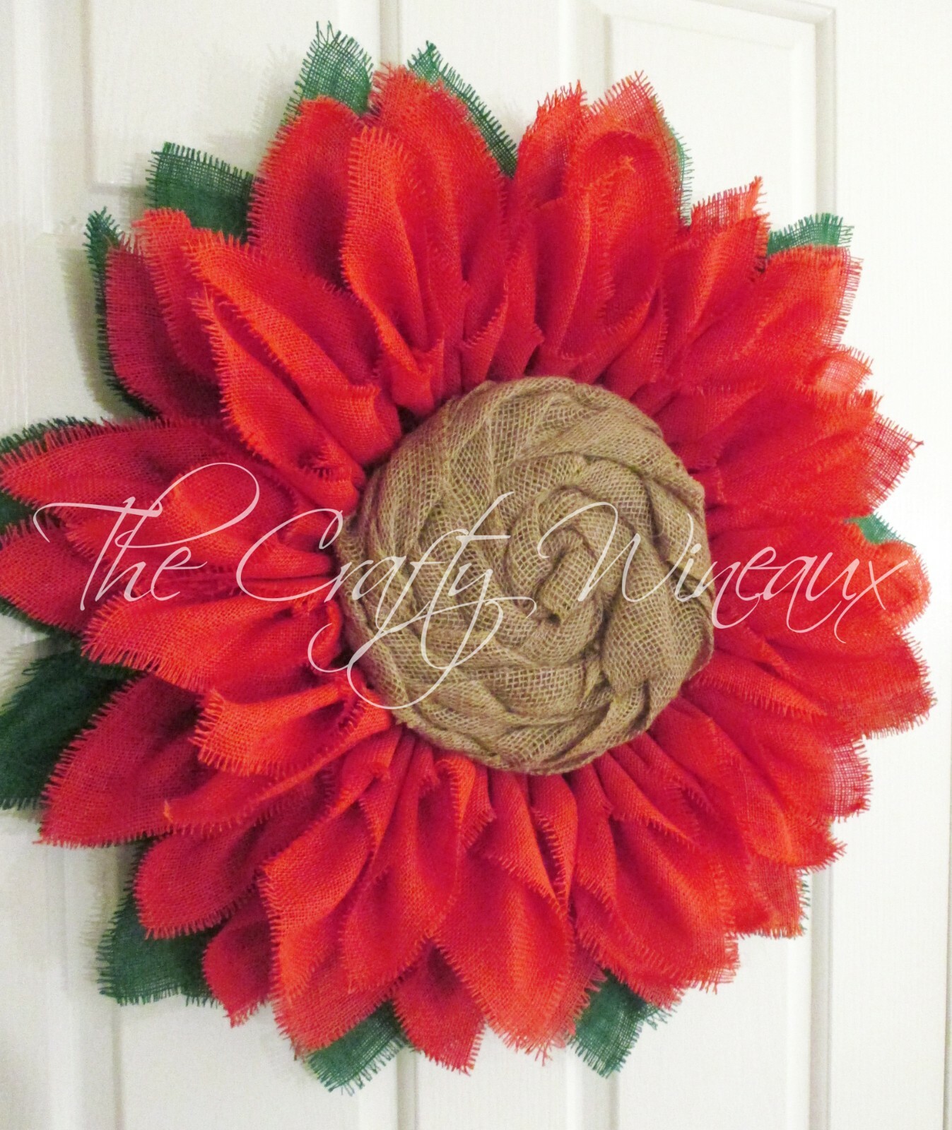 The Crafty Wineaux – Extra Thick 25″ Rich Coral Pink Burlap Sunflower Wreath