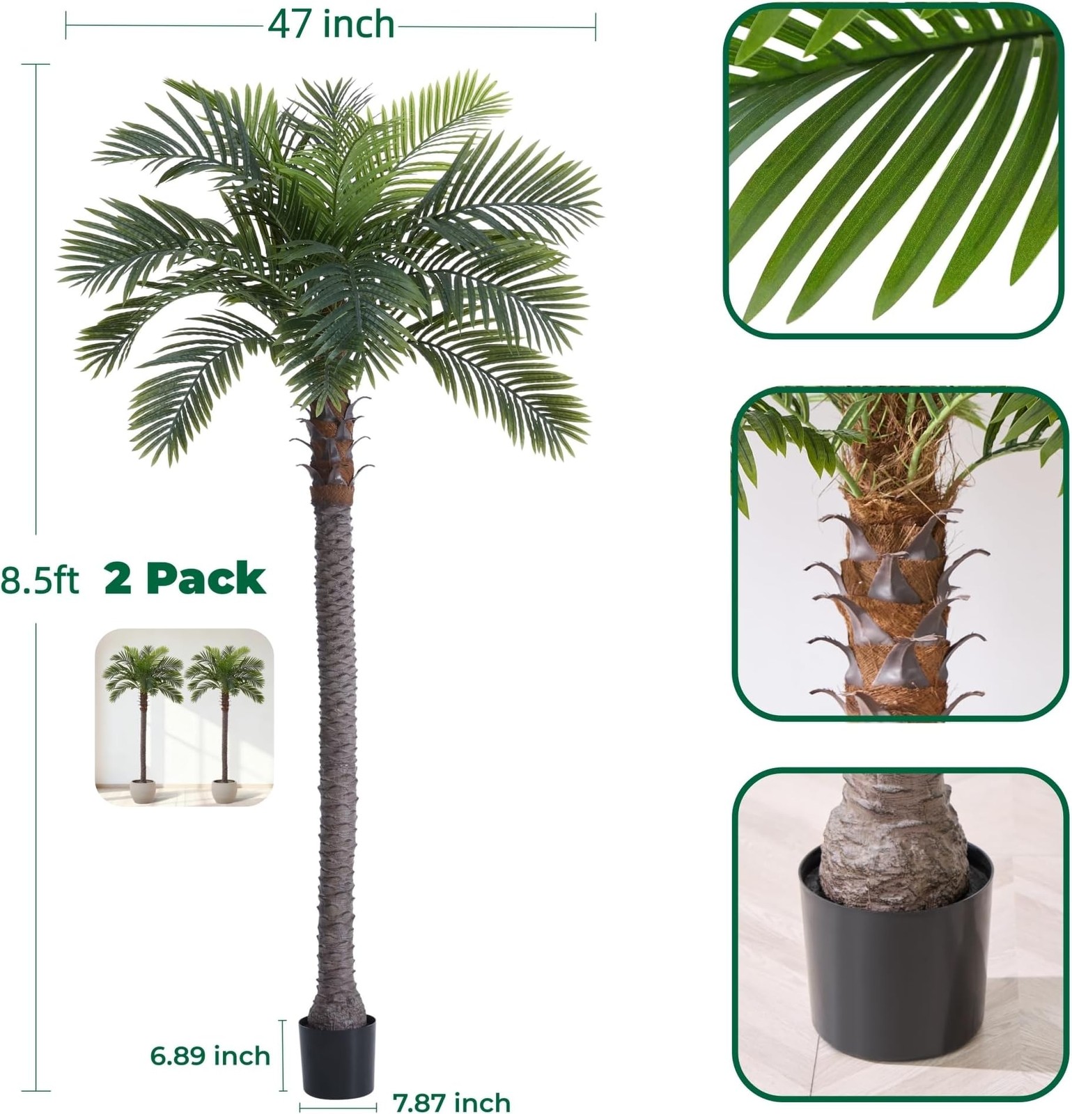8.5FT Artificial Coconut Palm Tree Set of 2, UV Resistant Faux Sago Palm Plan…