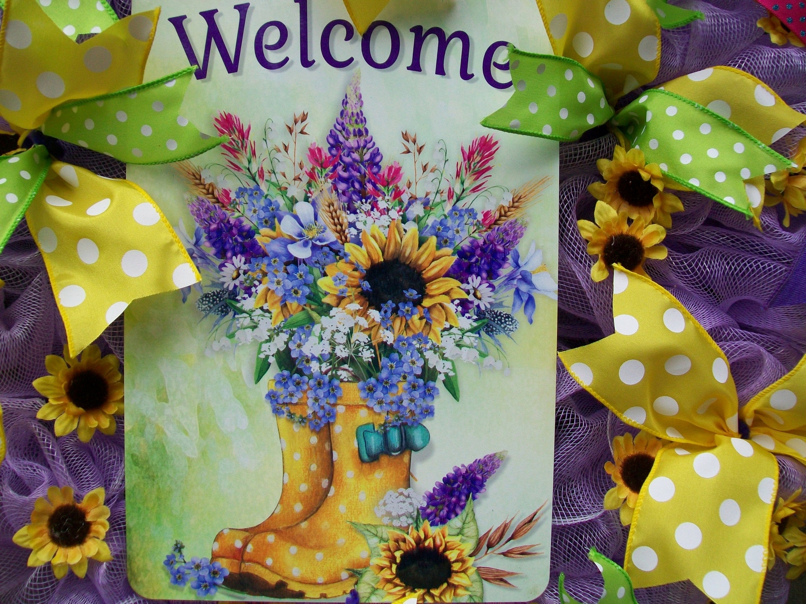 Spring Lavender Purple Pink Green Bright Colorful Mesh Wreath