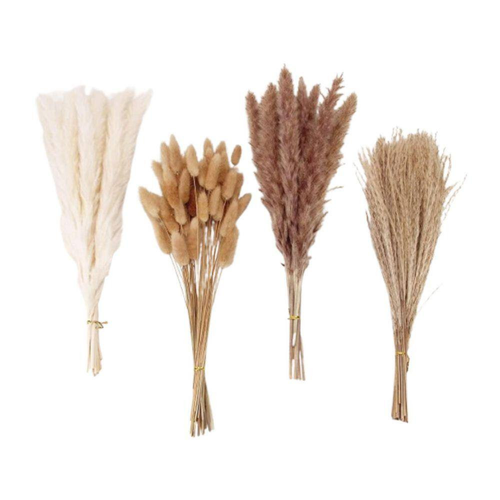 17 In. Brown Artificial Pampas Grass Contains Bunny Tails Dried Flowers (100 PCS