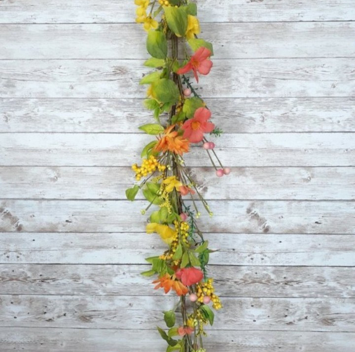 Floral Garland Flowers Berries 56 Inch Orange Yellow