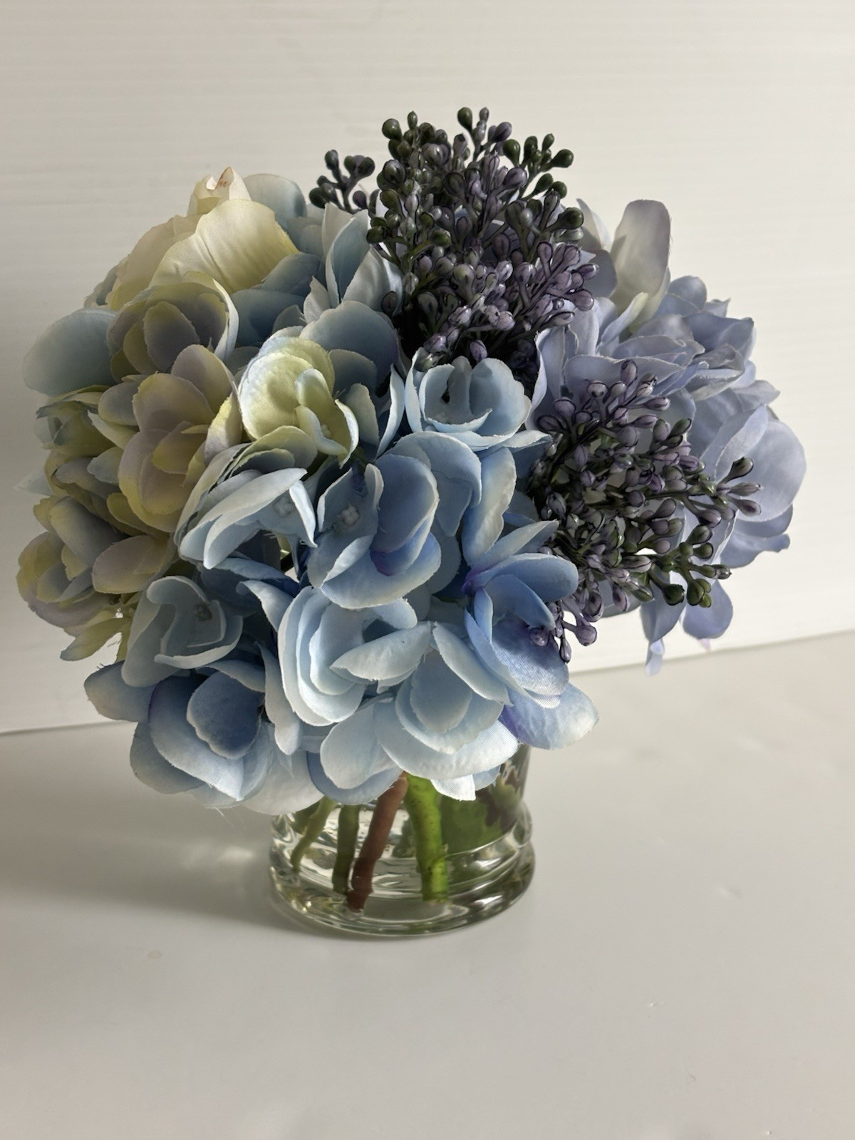 Diane James Designs Faux Roses, Hydrangea And Lilac in Glass Vase, 8 inches
