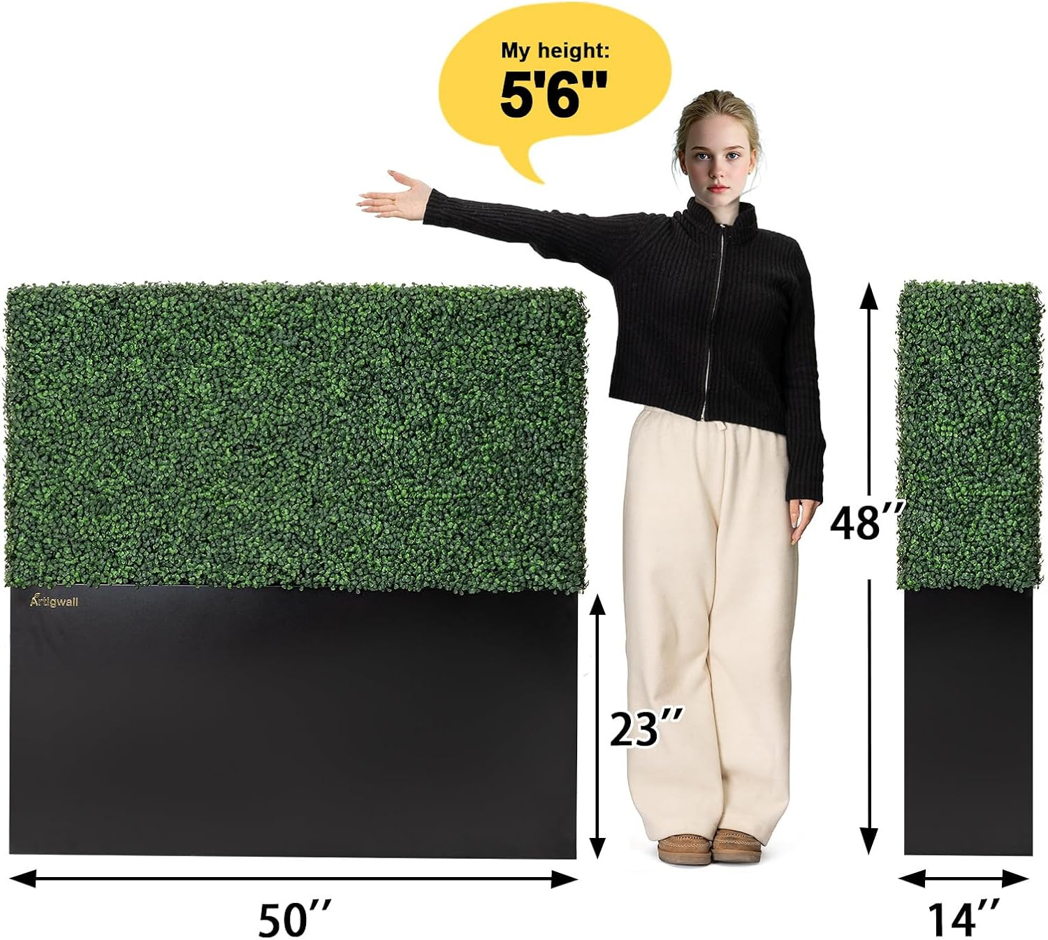 Artificial Hedge Wall with Planter – Boxwood Grass Outdoor Divider 50x48x14