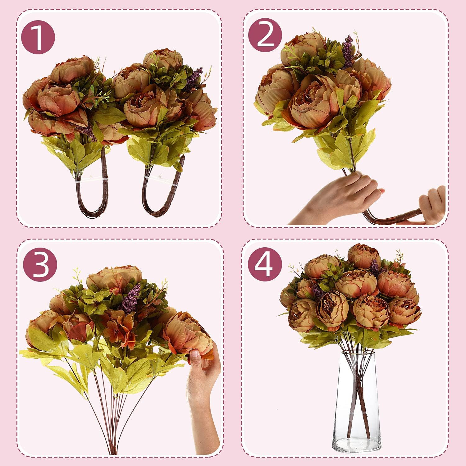 2 Bunches Artificial Silk Peony Vintage Flower Bouquet for Party Home Table Cent