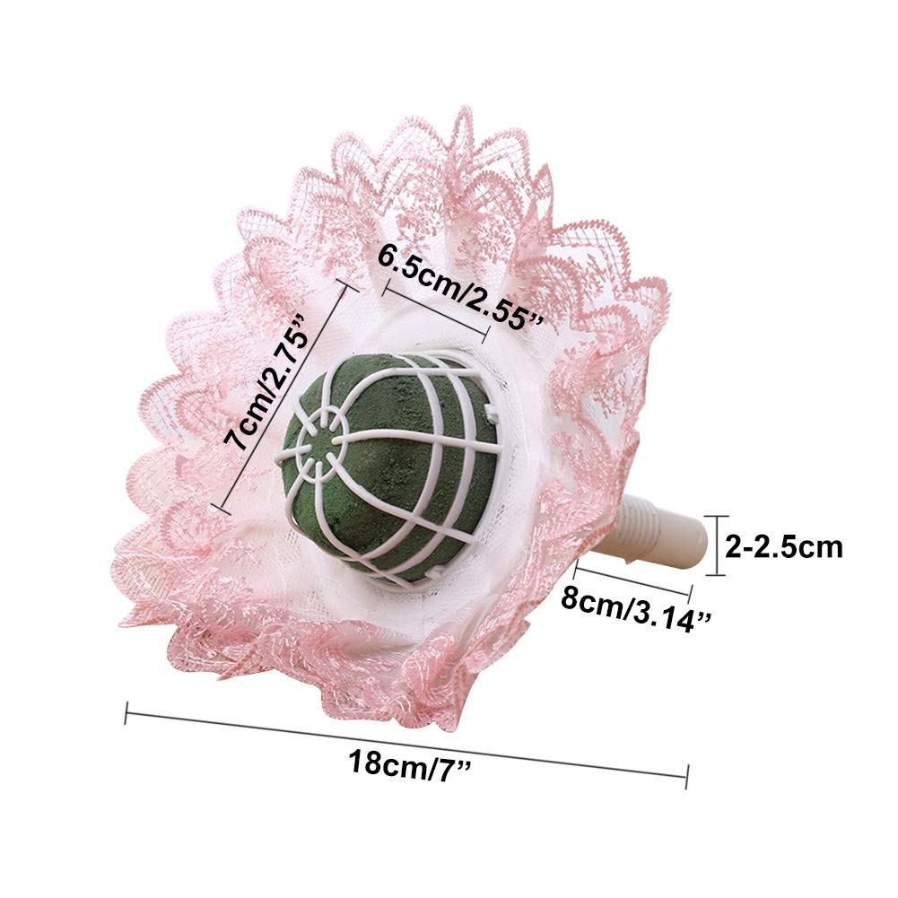White Bride Bouquet Holder DIY Foam Handle Lace Trim Wedding Flower Decor
