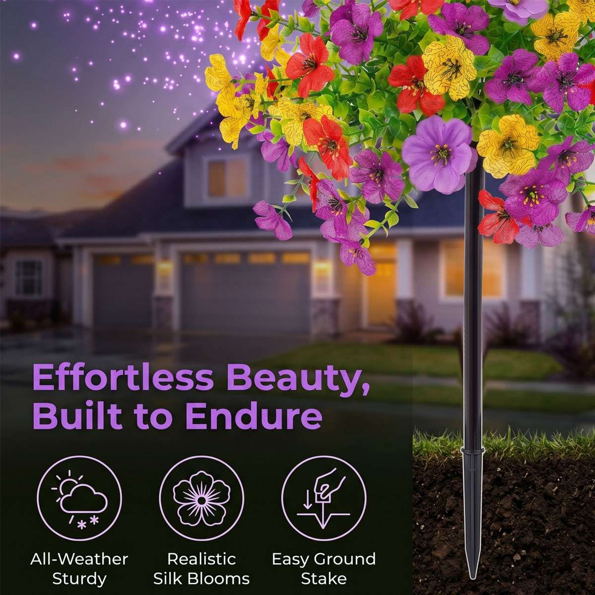 Artificial Violet Flowers Fake Plants with Ground Spike Garden Patio Yard Decor