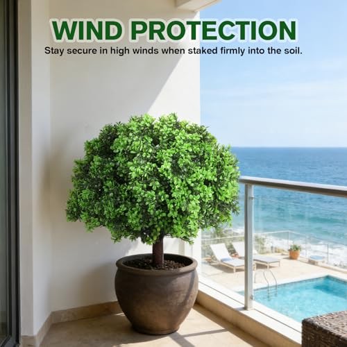 Artificial Topiary Ball Trees 25″ Set of 2, UV Resistant Faux Plants Boxwood
