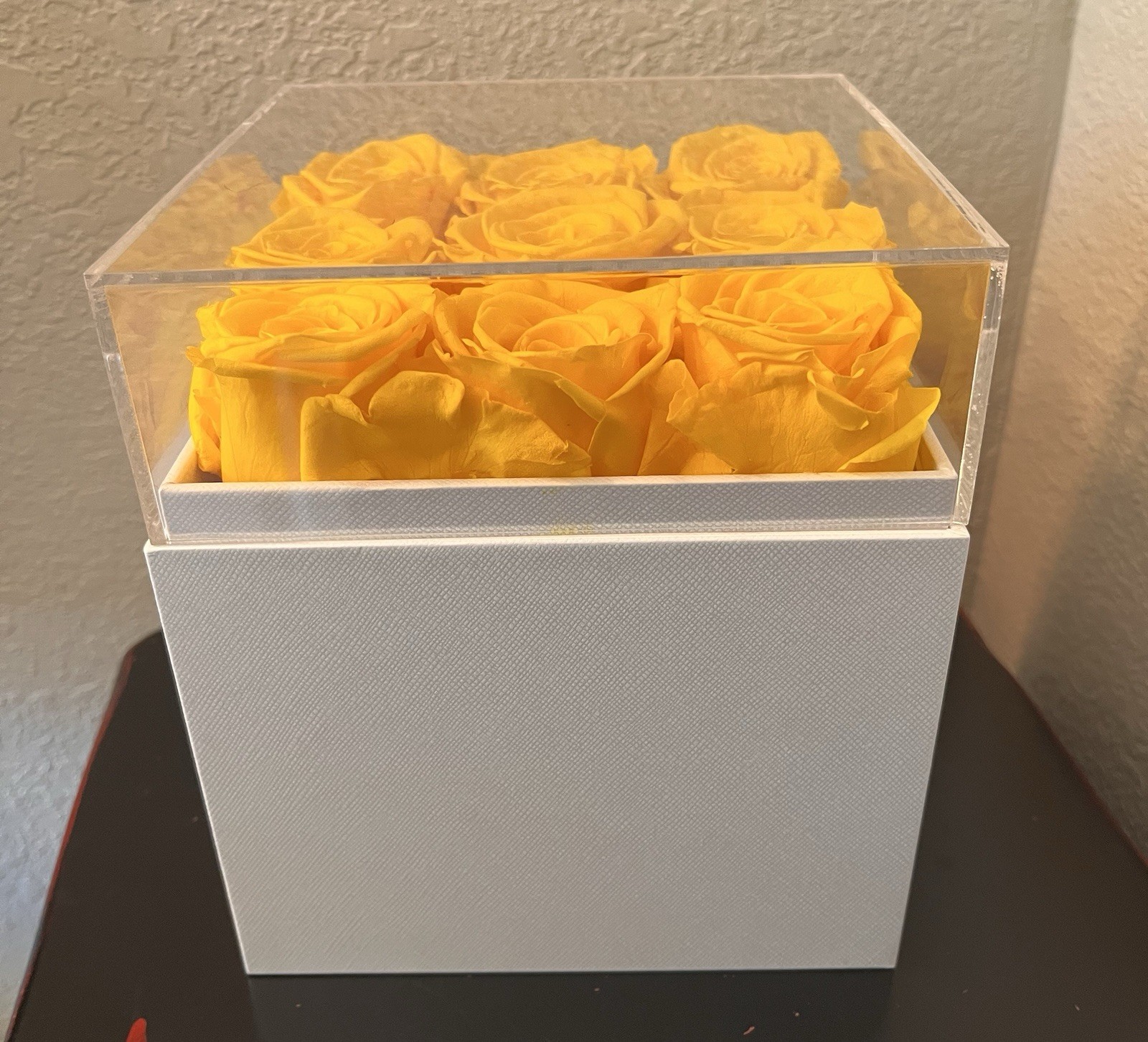 Perfectione Roses Preserved Yellow Roses in a Box With Clear Lid, Long-Lasting