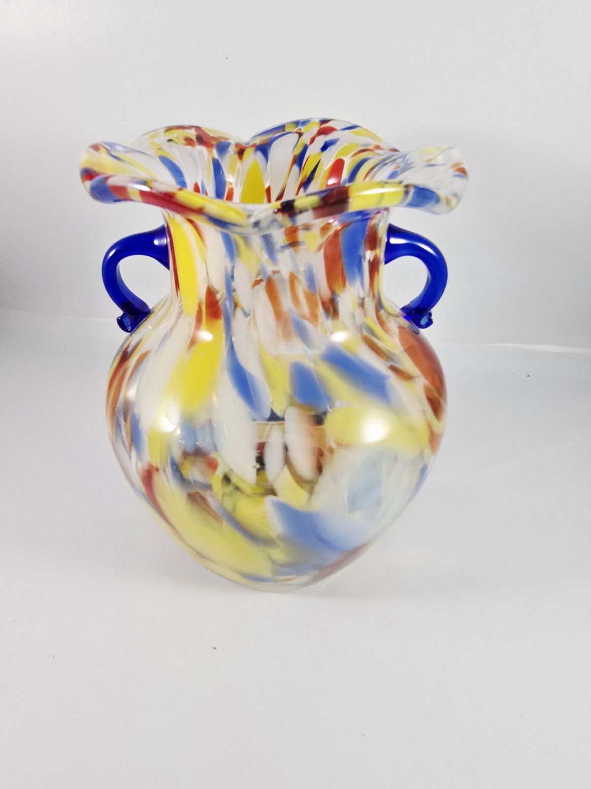 Vintage Double Handled Confetti Murano Vase Lavorazione Hand Blown Made in Italy