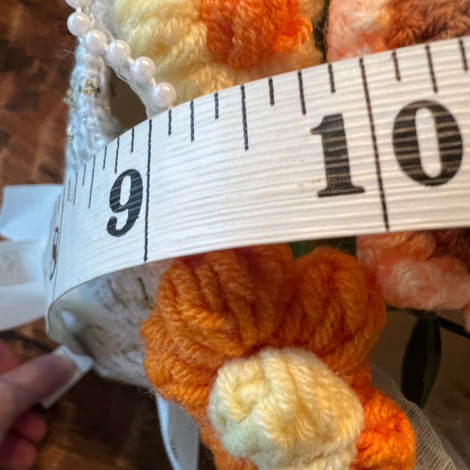 Crochet Flower Bouquet Gift With Orange & Yellow Blooms In Tweed Wrap & Gift Bag