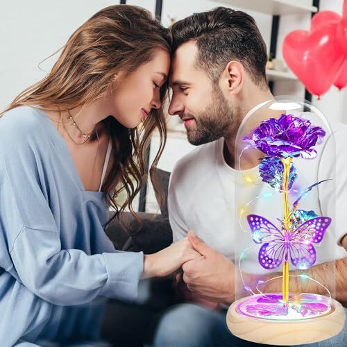 Mothers Day Glass Rose Light 01-purple Butterfly Flower Roses Gifts for Women