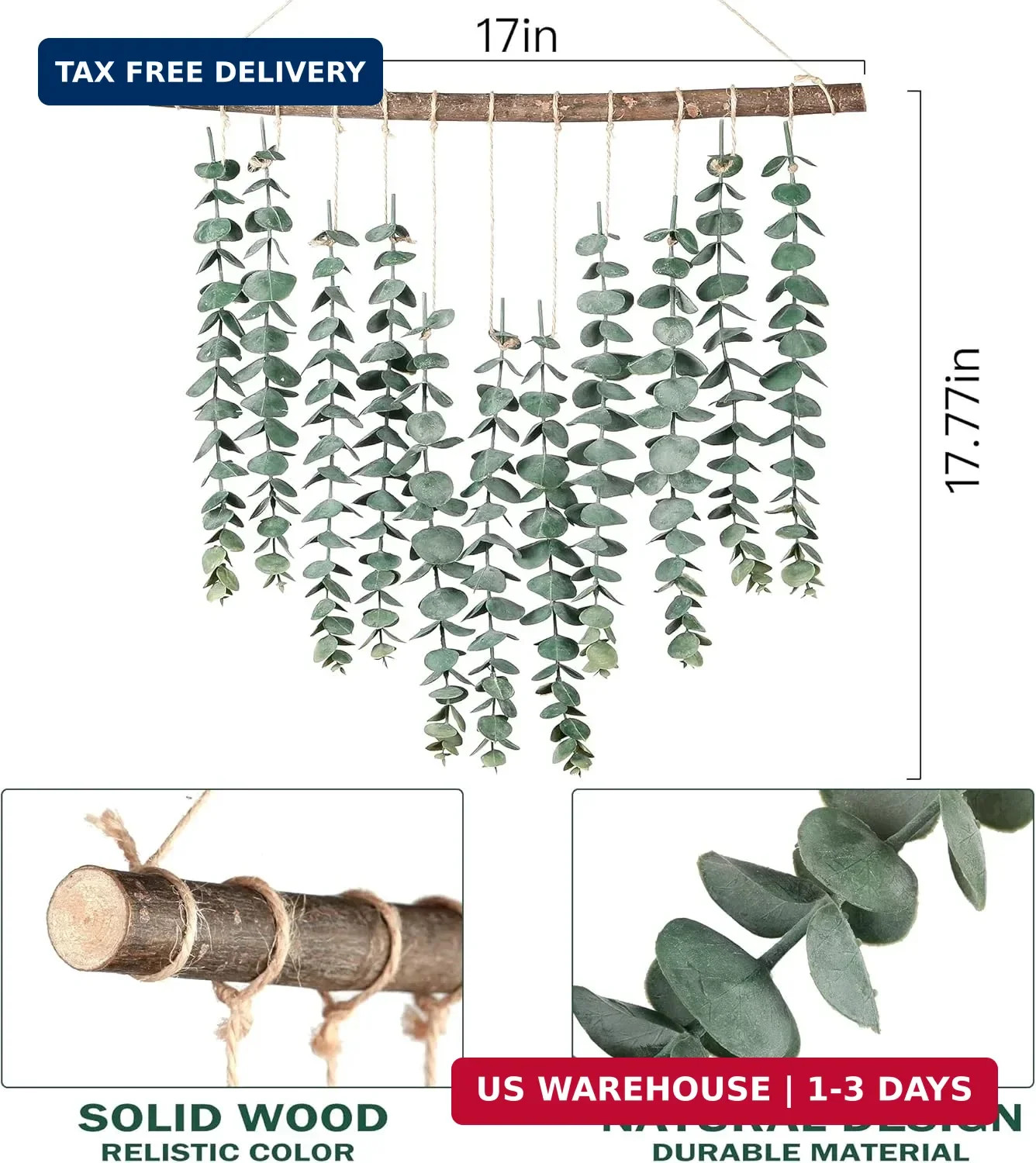 Sggvecsy 17.7”Eucalyptus Wall Hanging Artificial Eucalyptus Plant Fake Greenery