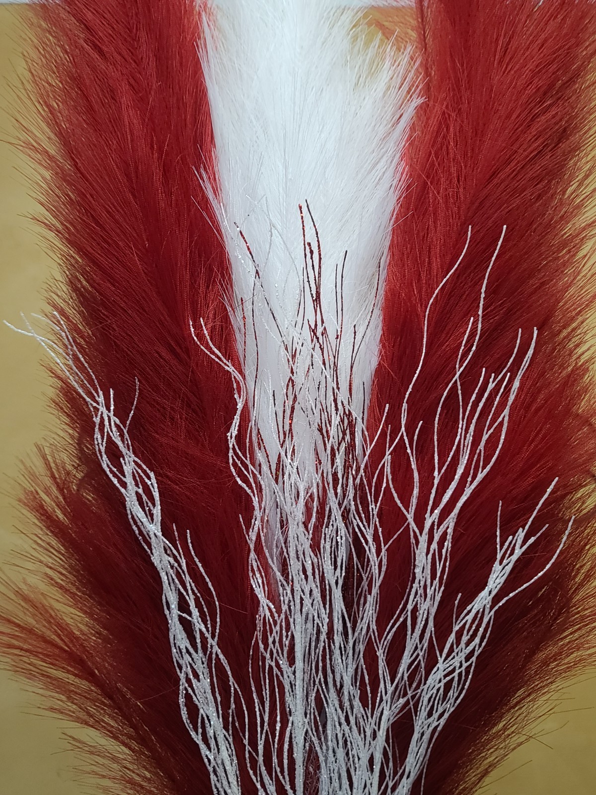 Red & White Christmas Pampas Arrangement in Ceramic Vase | 58″ Holiday Decor