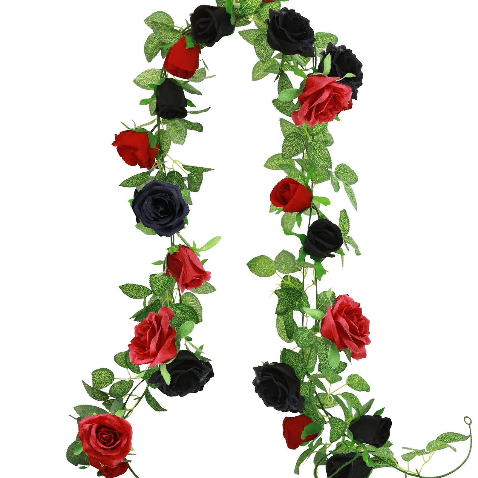 2 Pack Black Red Artificial Rose Flower Garland 13ft Gothic Elegant Valentine…