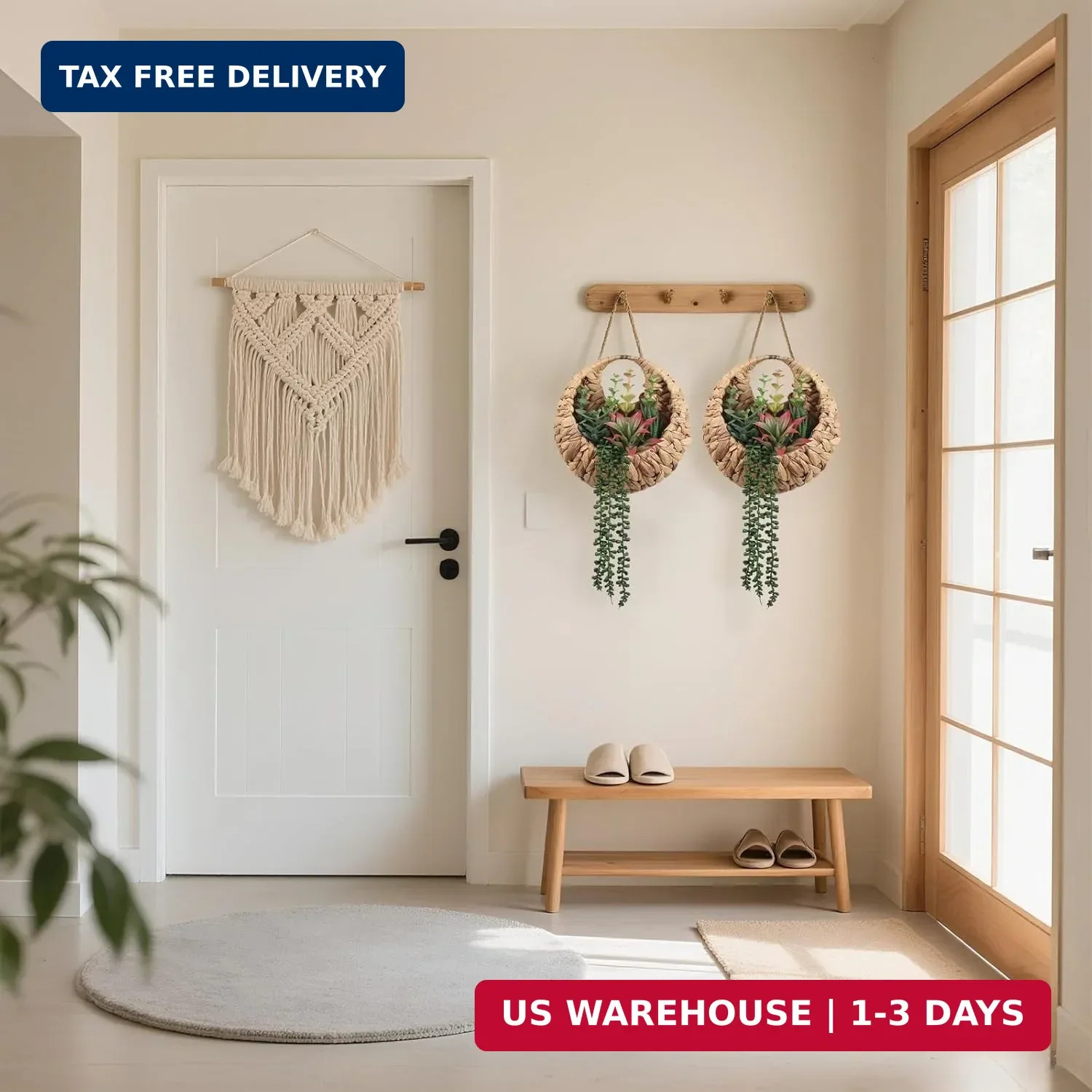 Fake Plants Hanging Artificial Succulents Plants in Woven Basket, Faux String of