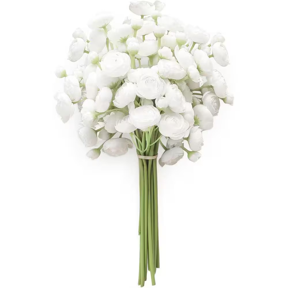 11 In. White Indoor Artificial Ranunculus Flower, 18-Pieces