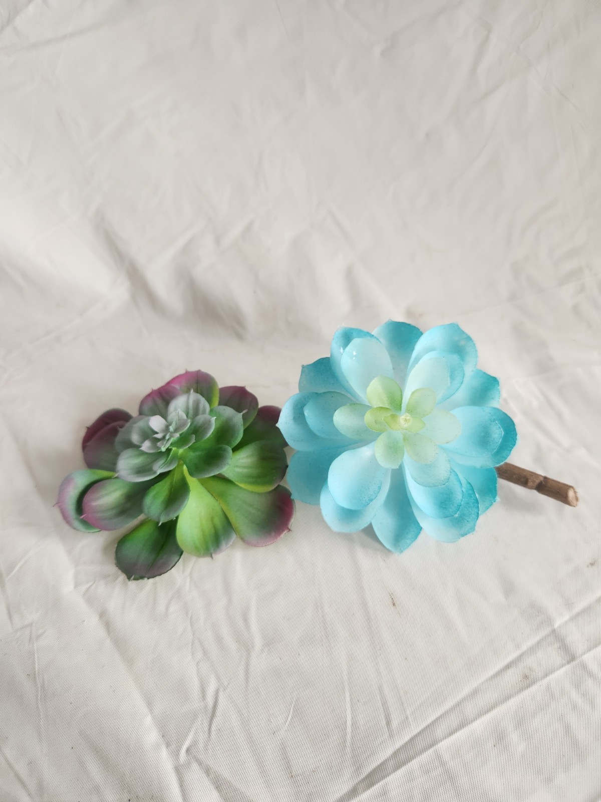 2 Artificial Succulent Rubber Flowers Floral Decor • Beautiful Sky Blue