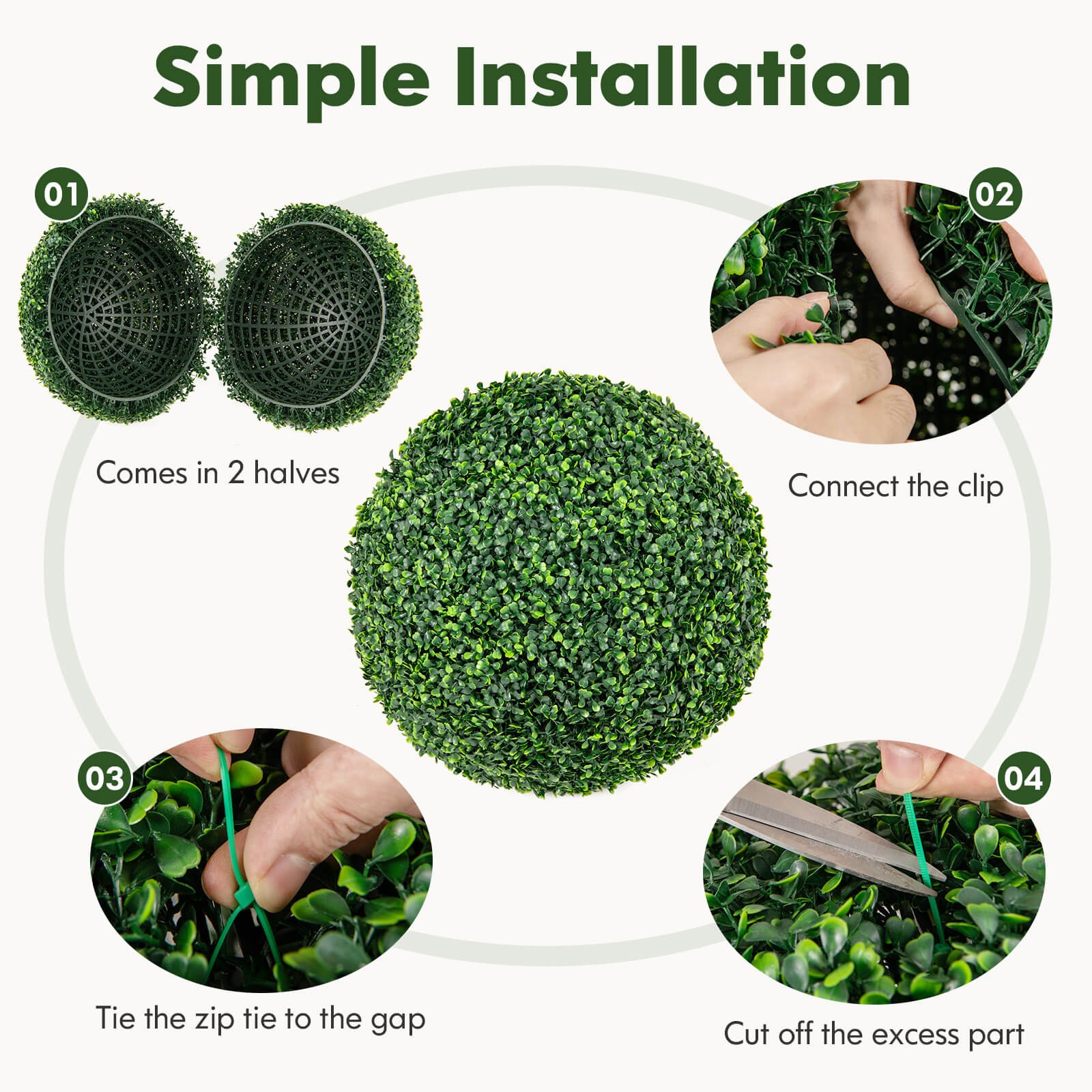 2 PCS 20″ Artificial Boxwood Topiary Balls Sun-protective Round Greenery Bushes