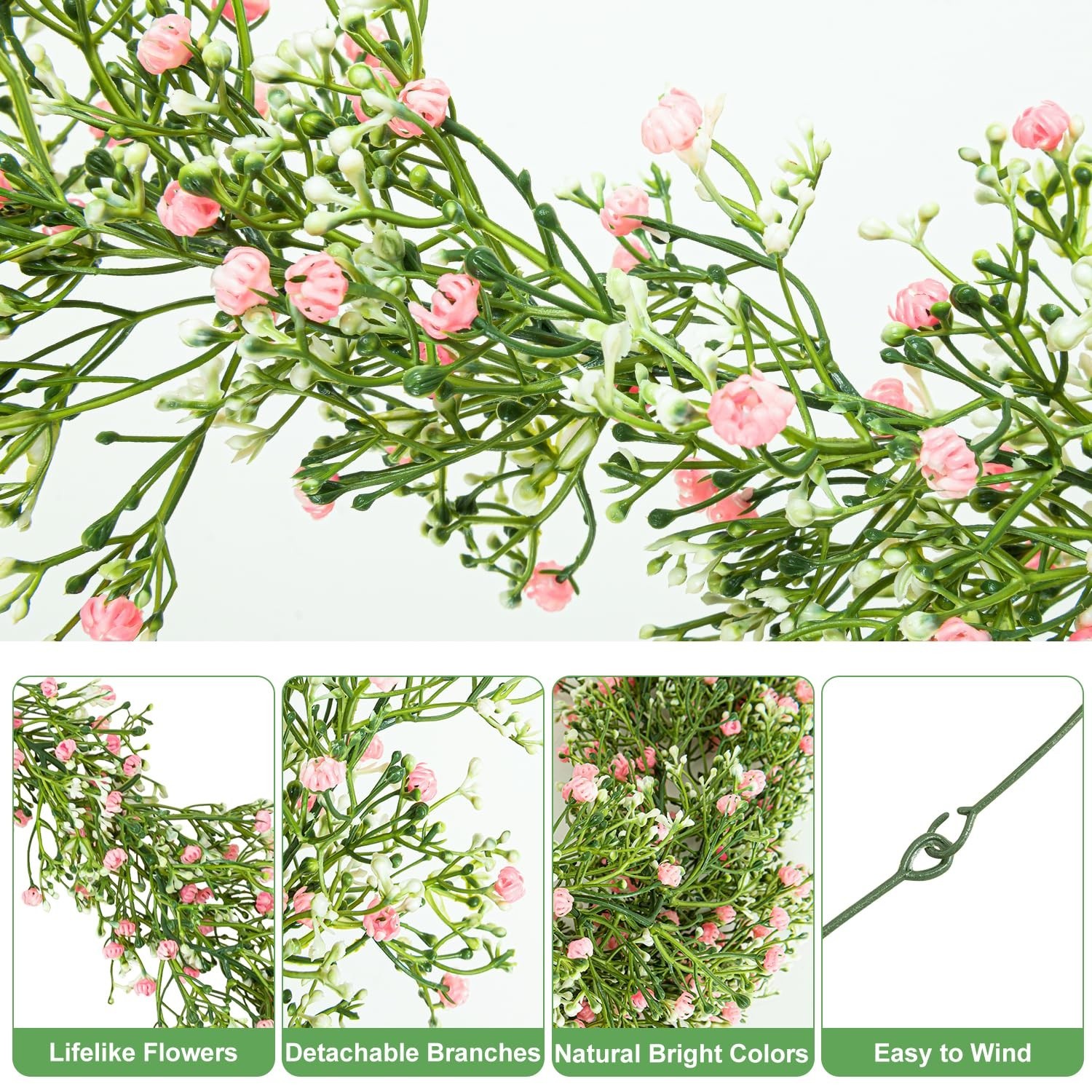 Impulja Baby’s Breath Garland 6FT, Artificial Gypsophila Flowers Wedding Decor