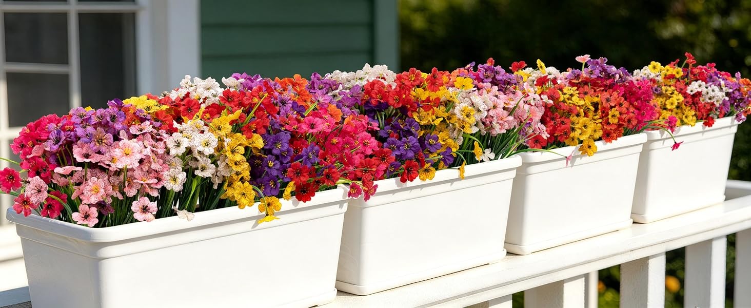 24 Bundles Artificial Flowers for Outdoors/Indoors, Fake Flowers Plants for
