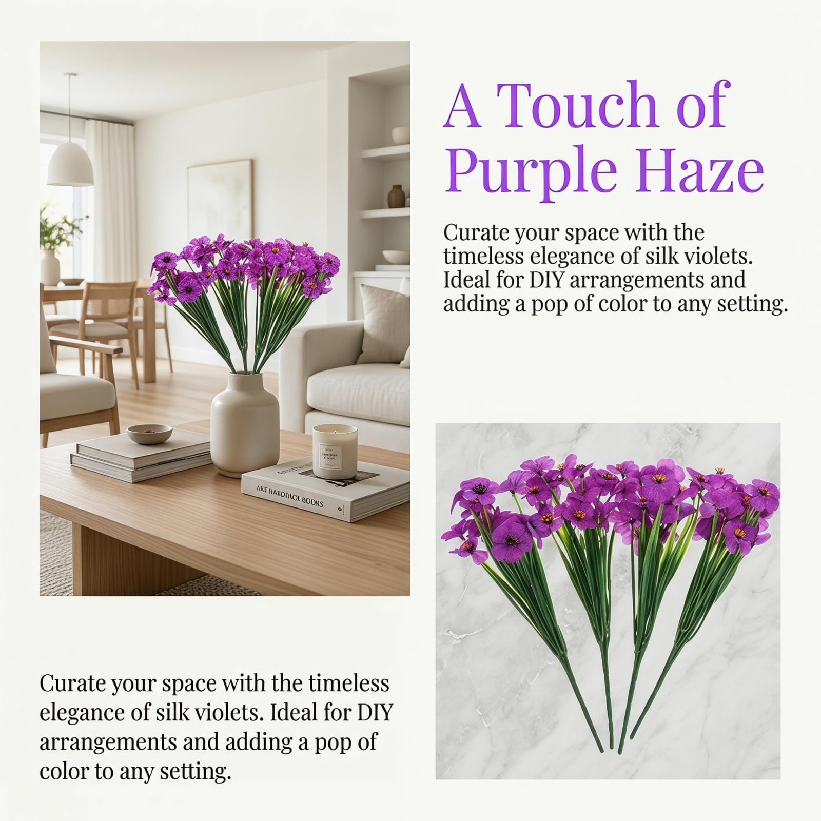 Artificial Violet Flowers, 4PCS Fake Purple Violets, Silk African Flower Bran…
