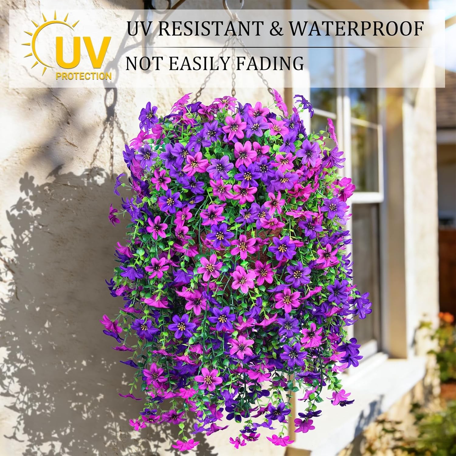 6× Artificial Hanging Flowers for Outdoors Faux Plants Porch Decor UV Resistant