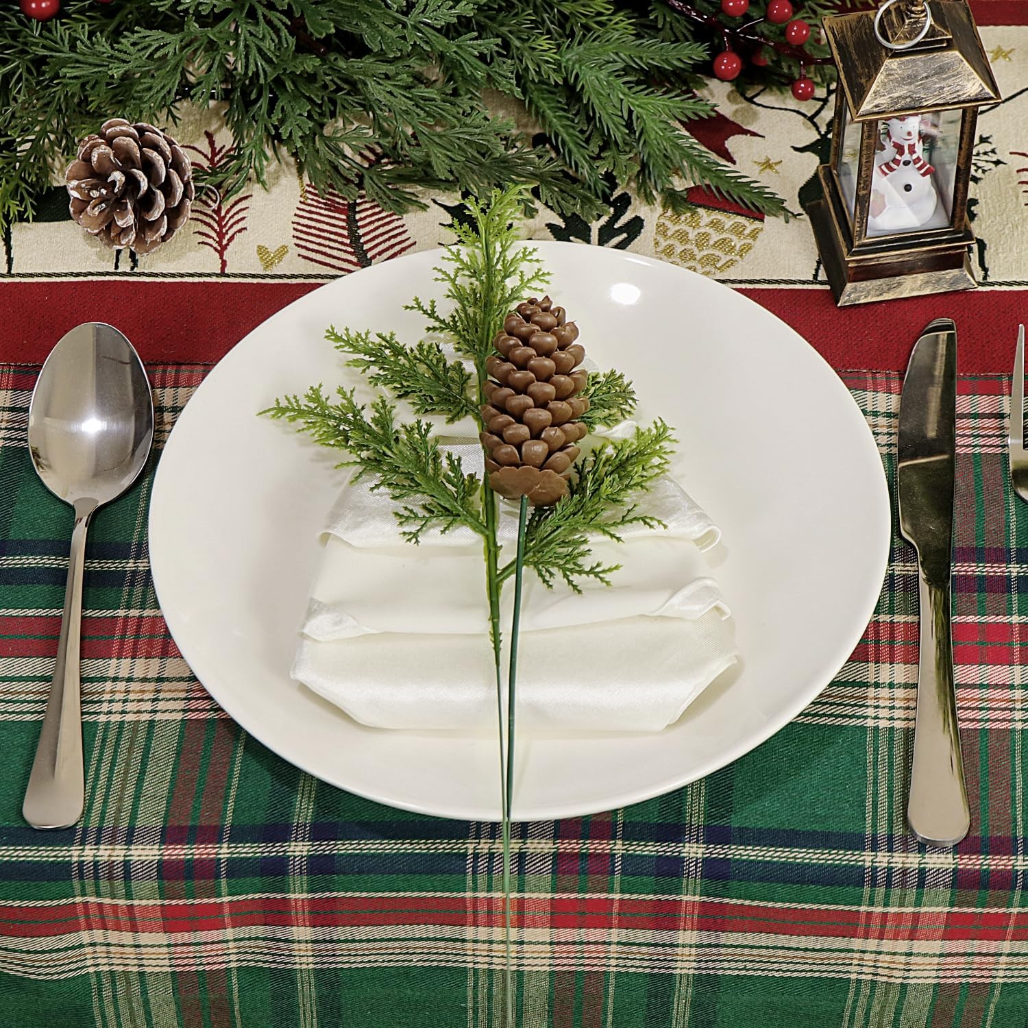 40 Pcs Artificial Pine Branches Pinecone Holly Set, 12.5 Inch Christmas Green…