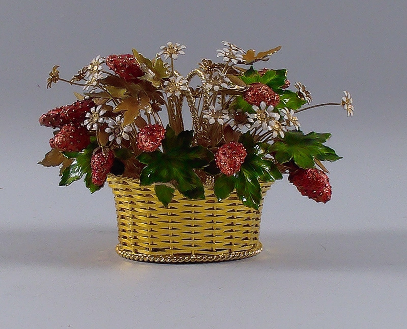 Jane Hutcheson FLEURS DES SIECLES Gold Gilt & Jeweled Enameled Strawberry Basket
