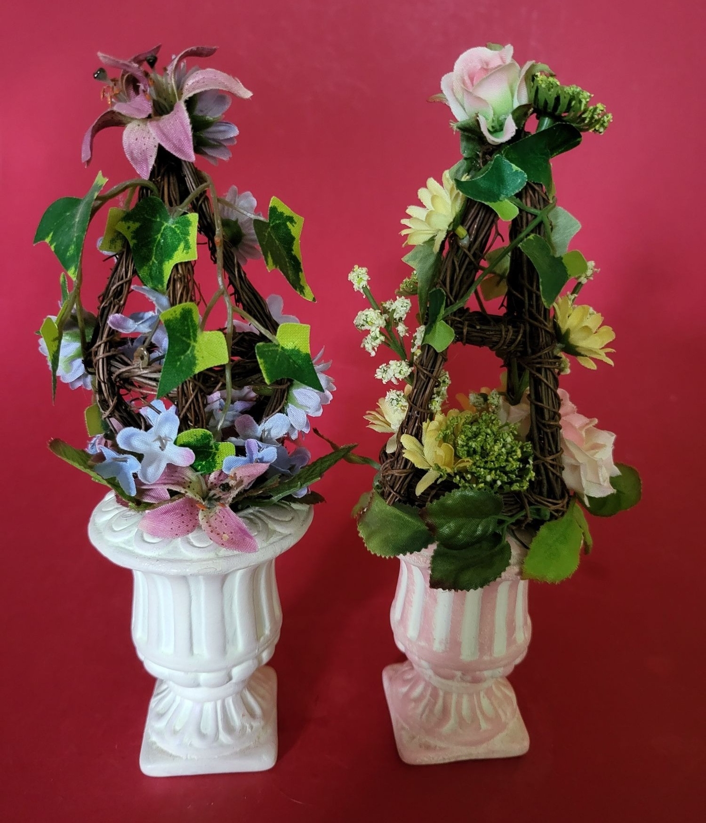 Mini Artificial Flower Potted Planter Decor 7″ Set of 2