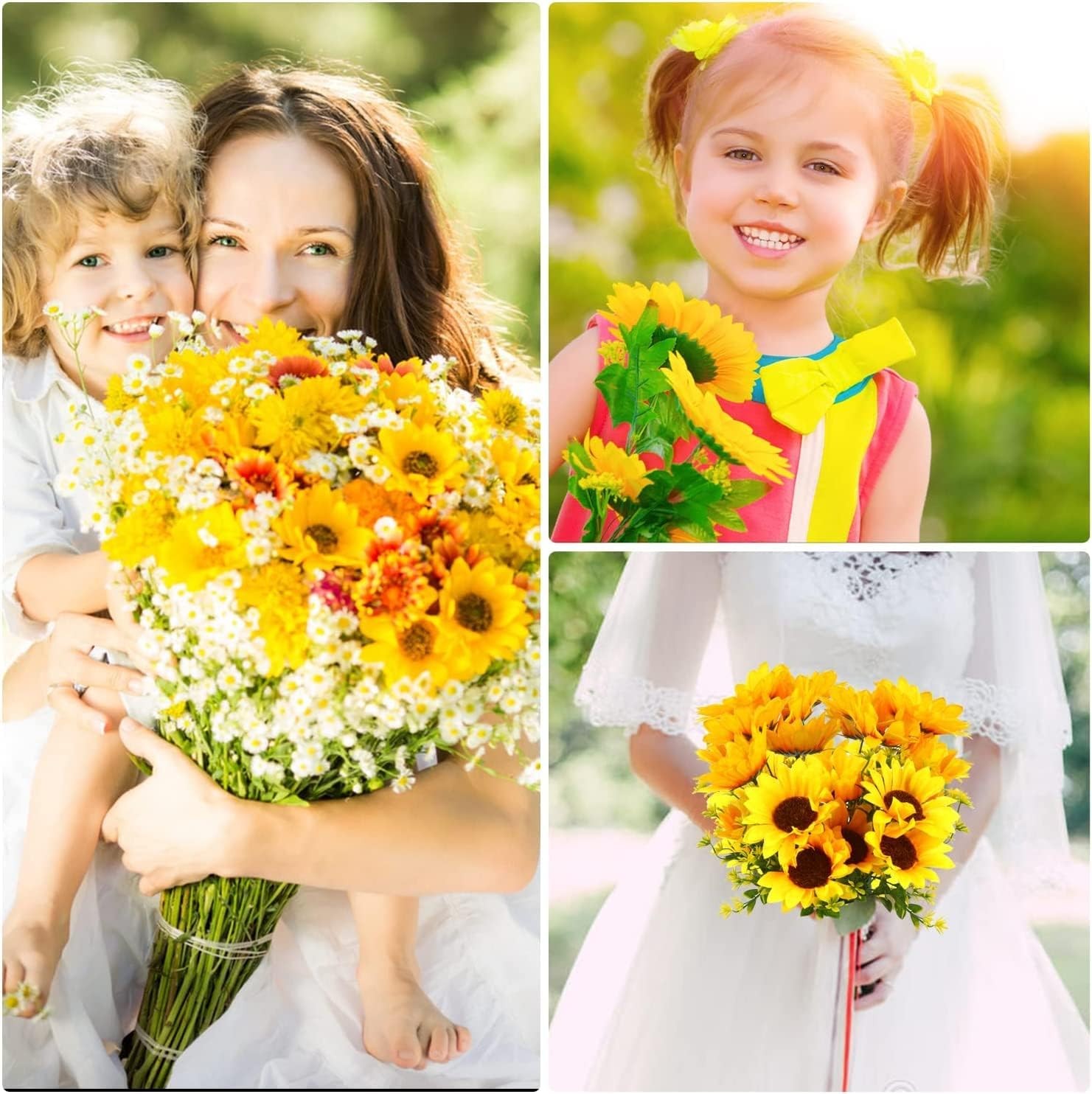 2 Bunches Artificial Sunflowers Bouquet, 3.7’’ High Realistic Flowers Silk Fa…