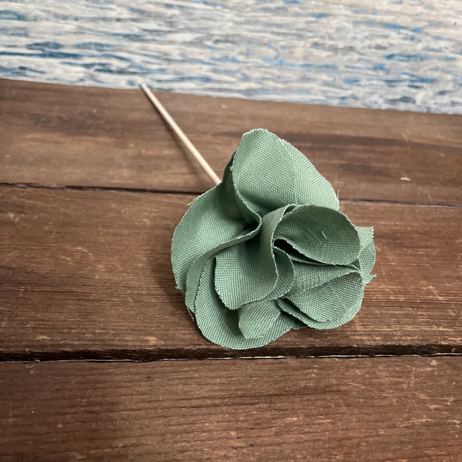 Flowers Handmade Green Fabric Set Of 10 Flowers. 12”-13” Long Vase Not Included
