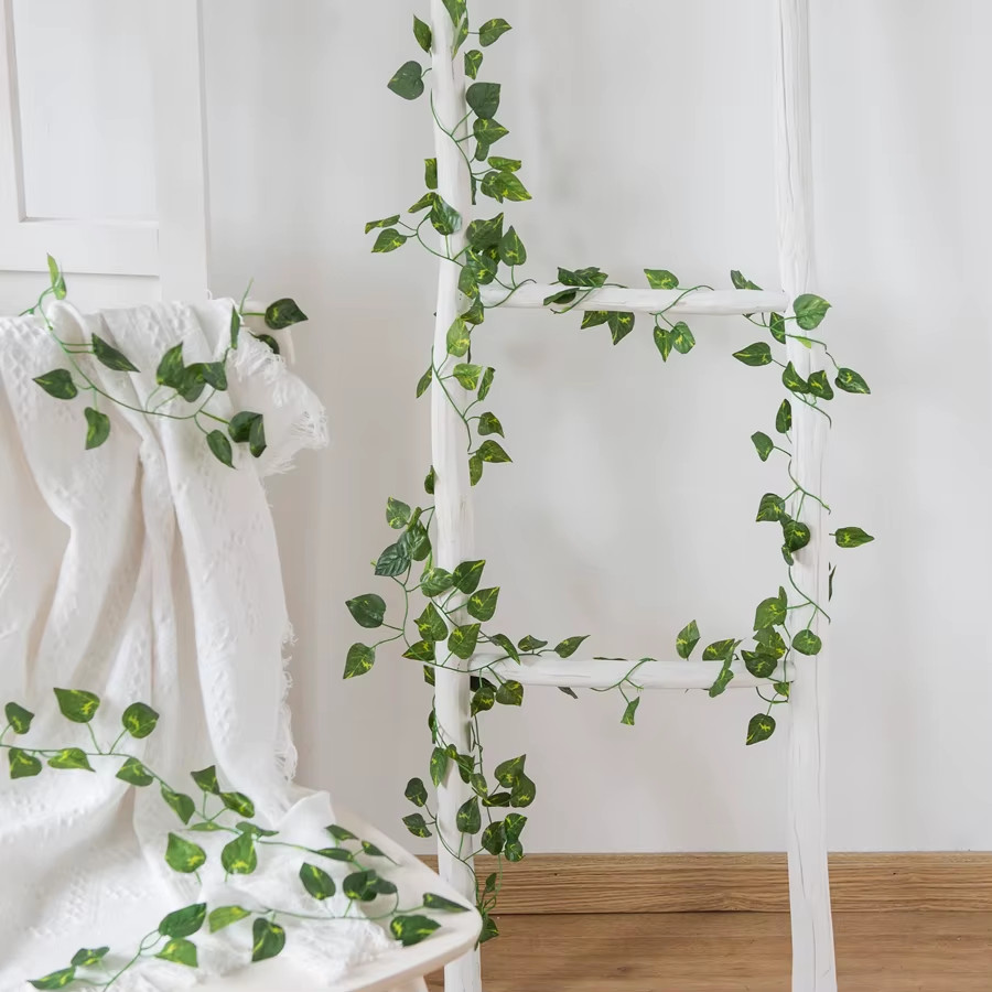 210Cm Artificial Hanging Christmas Garland Plants Vine Leaves Green Silk Outdoor