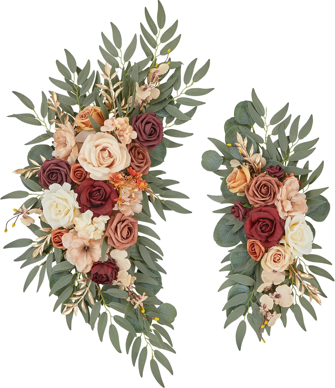 Burnt Orange Wedding Arch Flower Swags – Terracotta Floral Arrangements Set of 2