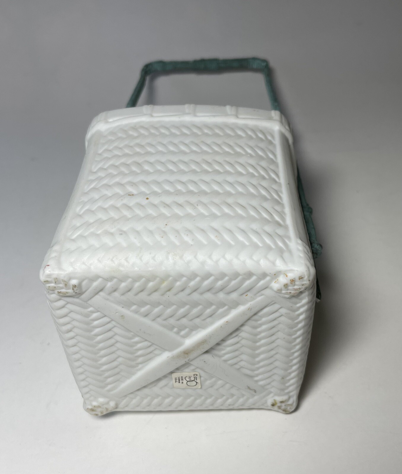 Department 56 Flower Arranger Basket Ceramic with Metal Handle Verdigris 11.5”