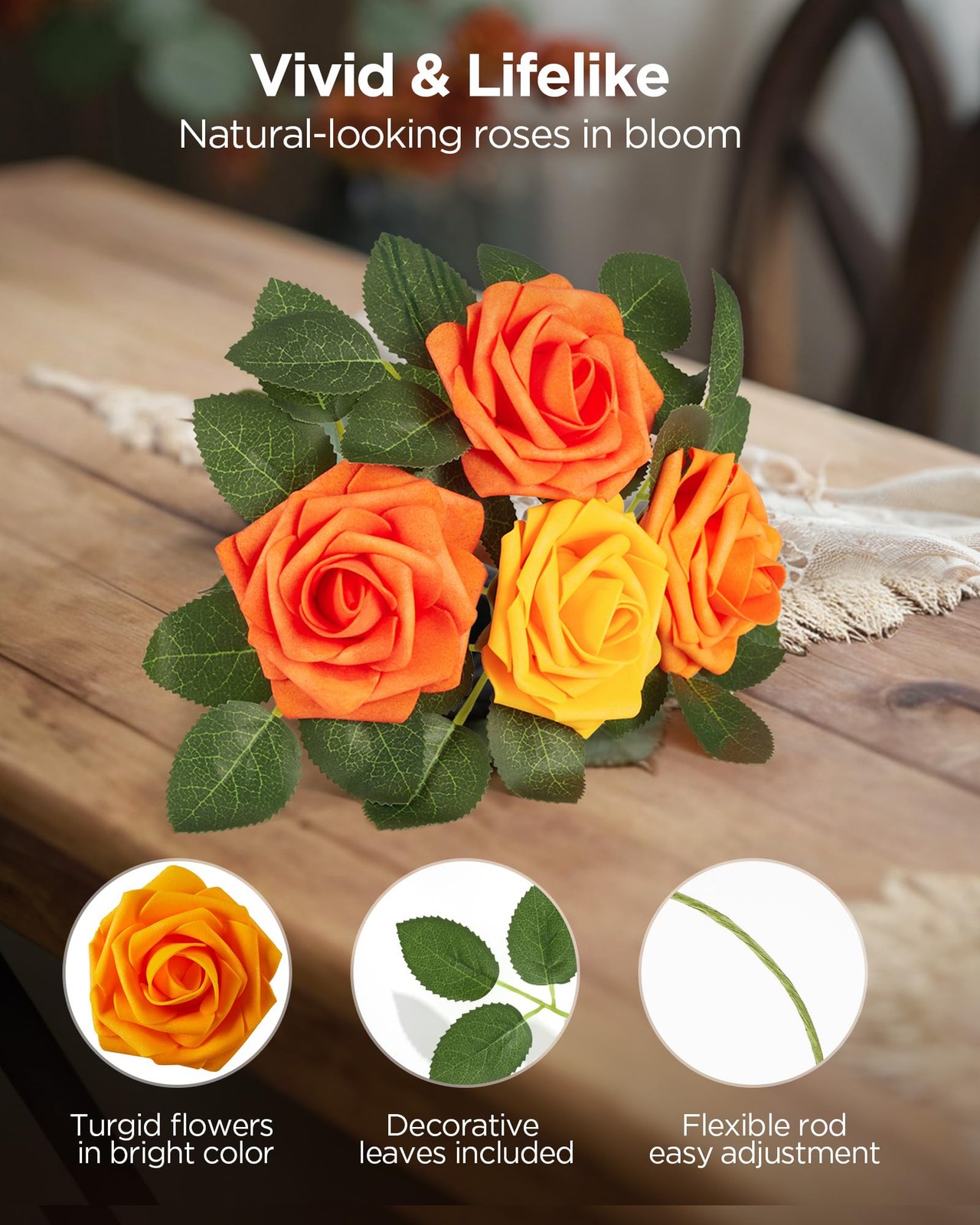 InnoGear Artificial Flowers, 50 Pcs Shades of Orange Foam Fake Roses Bulk with