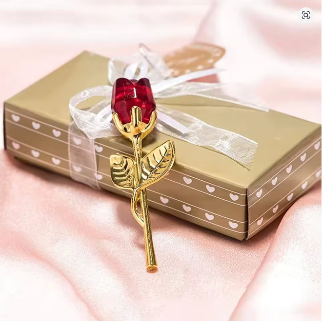 Rose Flower Glass Crystal Mini Artificial Decor Gift for Home Office Wedding