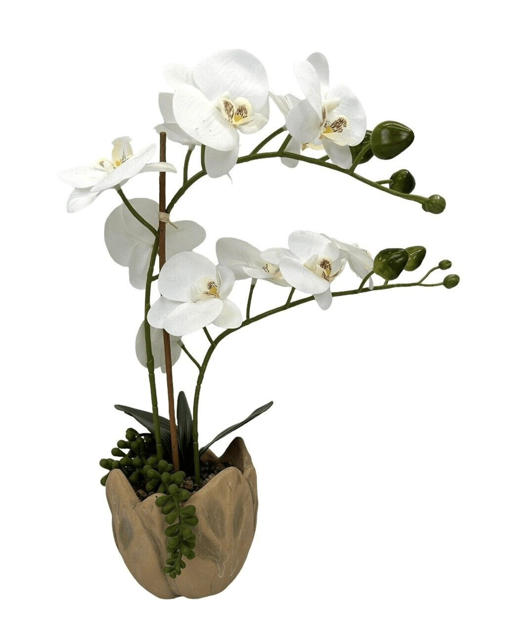New Faux White 15 Inch Orchid In Ceramic Pot With Artificial Greenery