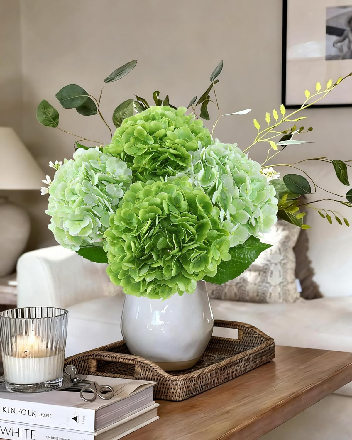 4Pcs Large Hydrangea Artificial Flowers,20 Inch Latex Real Touch Hydrangeas for