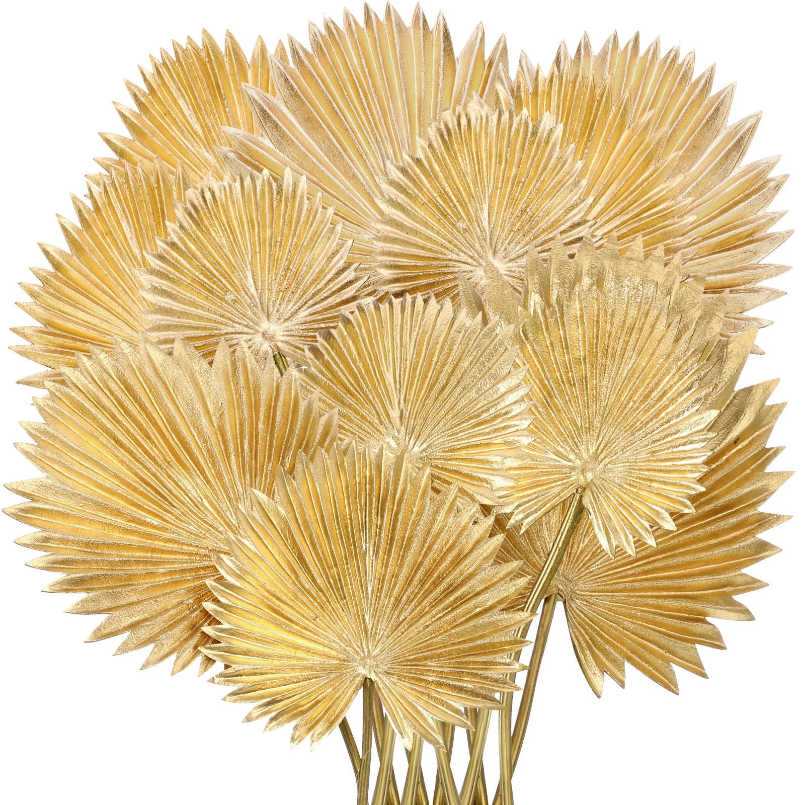 Artificial Gold Palm Leaves Faux Tropical Golden Fronds Mixed Sizes 12 PCS