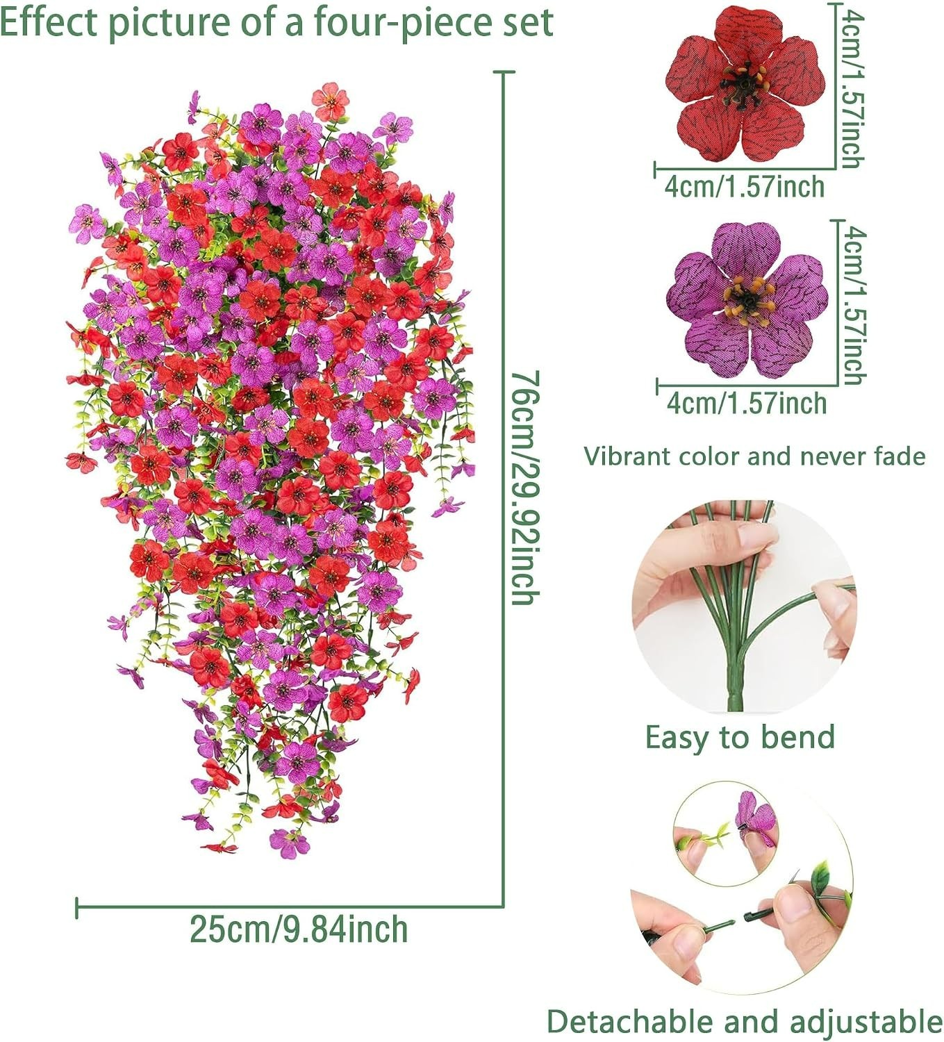 Colorful Silk Fake Flowers with Planter – Easy Installation & Maintenance-Free