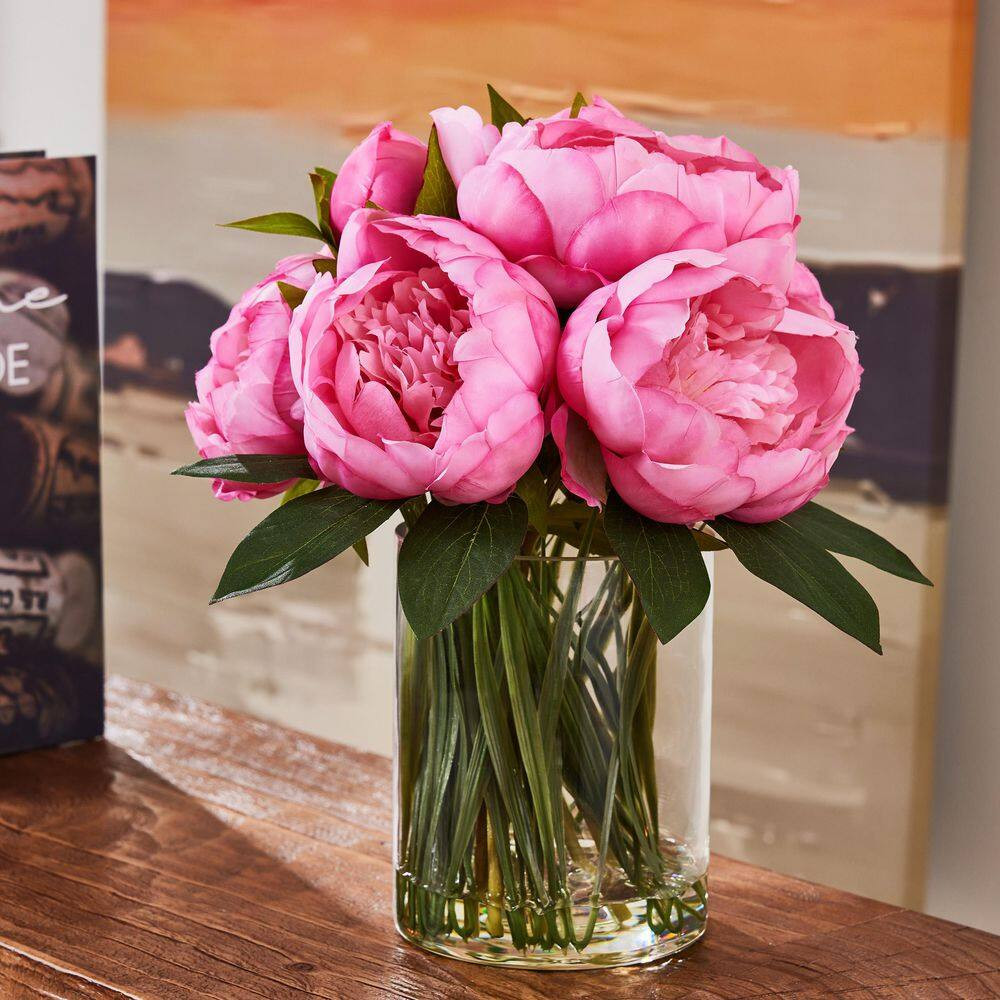 12In Artificial Peony Flowers Faux Peach Pink Peony Fake Flower for Vase Silk Fl