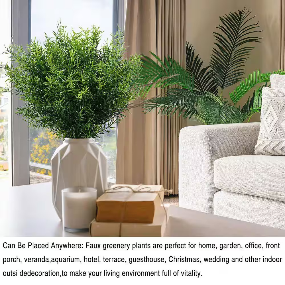 Artificial Fern 14 In. Greenery Plastic Grass Shrubs UV Resistant No Fade Faux F