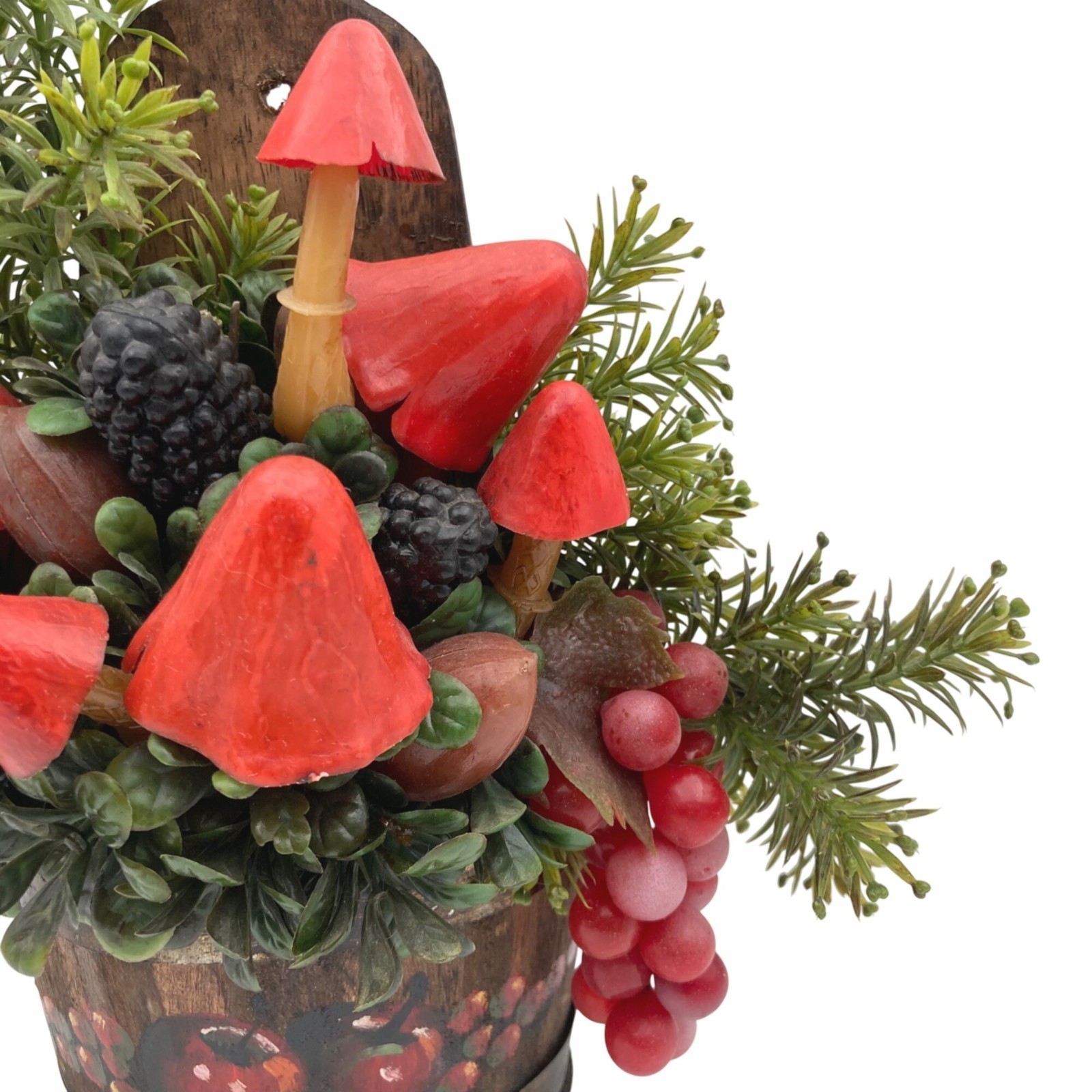 Vintage KIM ORIGINALS Faux Floral Arrangement Wall Decor Mushrooms Wood Basket