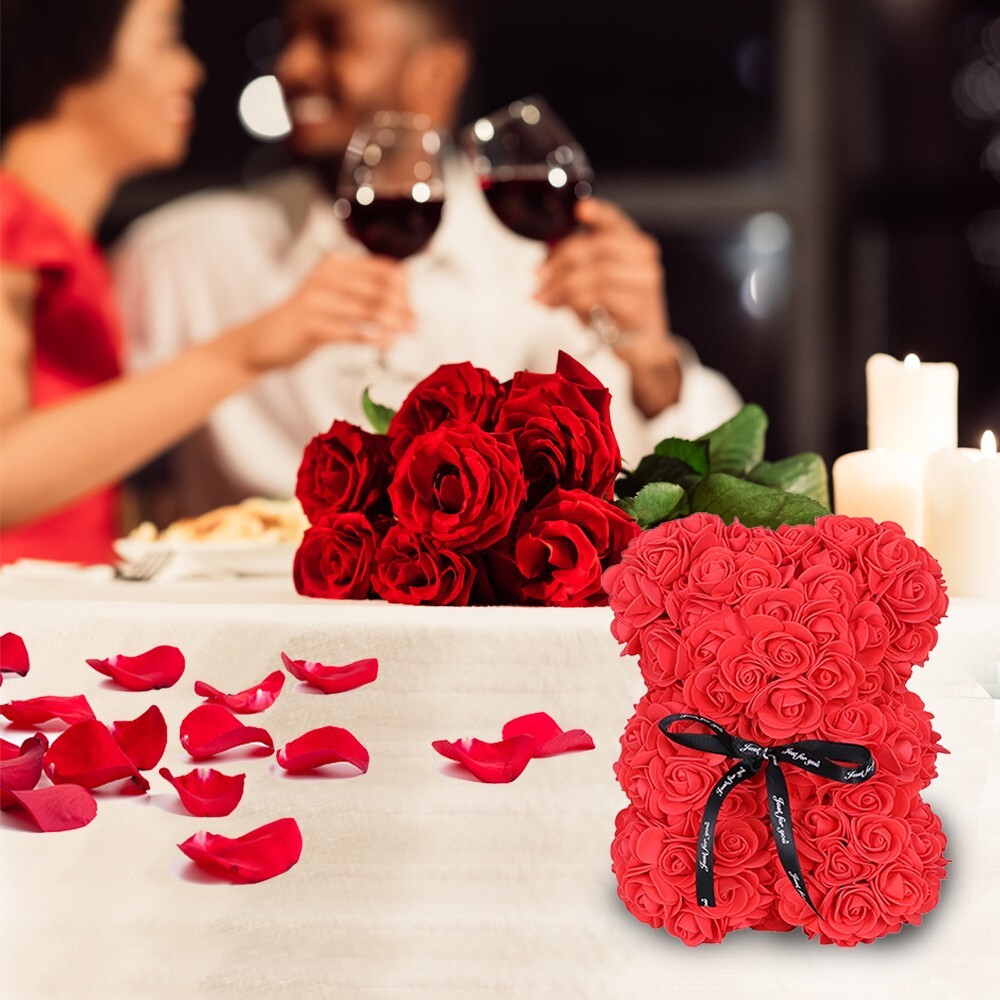 2023 Red Rose Flower Teddy Bear with Gift Box (25cm) Valentines & Birthday Party