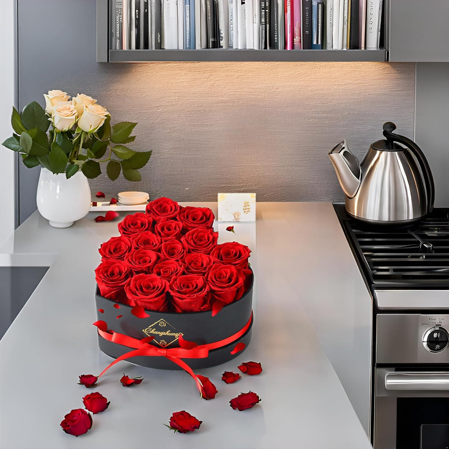 16 Flowers Forever Preserved Roses in Heart Box, Preserved Flowers for Delivery