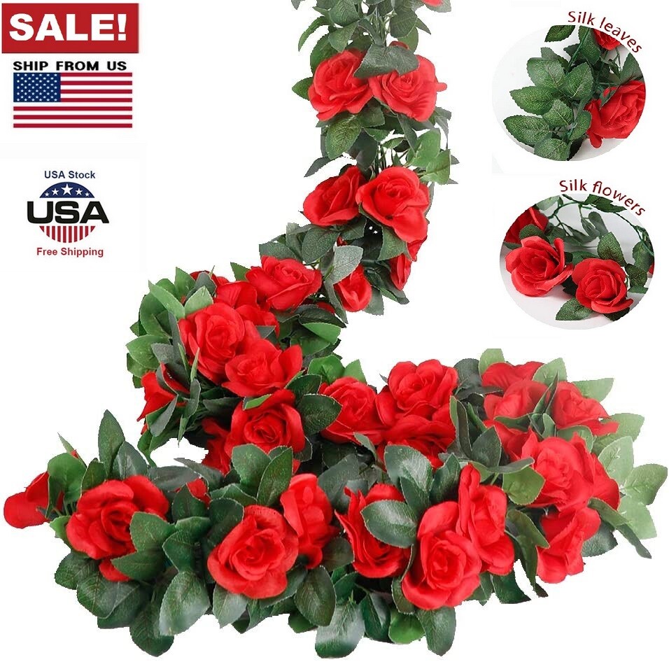 3× Garland Wall Silk Artificial Hanging Rose Flowers Vine Wedding Decor 7.5 Ft