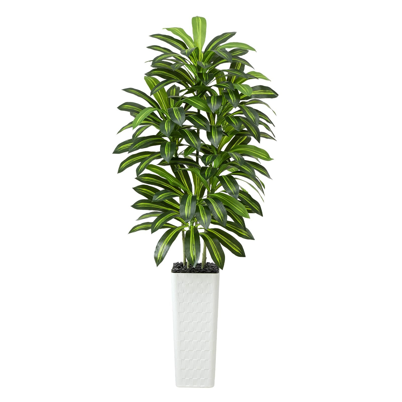 Artificial Dracaena Tree Indoor, 7FT Tall Fake Floor Plants with White Plante…