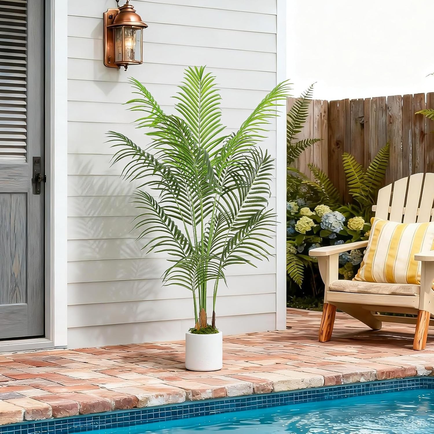 NEW 5FT Artificial Palm Tree Areca 12 Leaves White Planter Indoor Outdoor