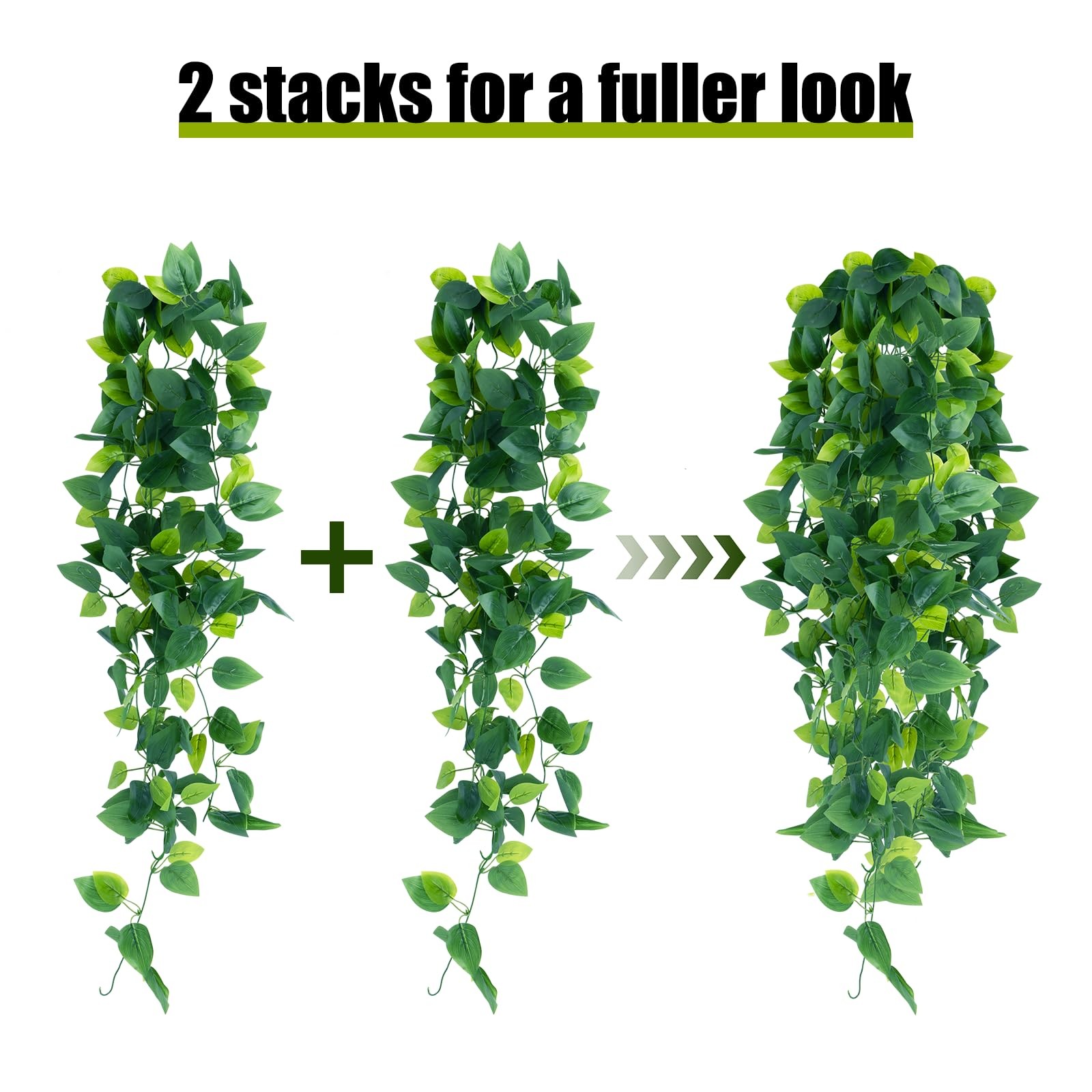 2pcs Artificial Hanging Plants, 3.6FT Fake Hanging Plants, Faux Pothos Vines …